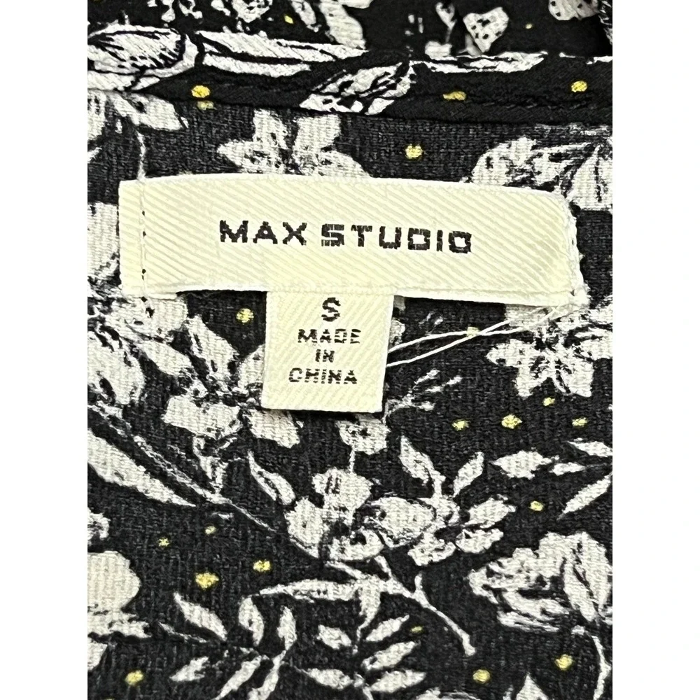 Max Studio Wrap Dress Womens Small Black Floral Dot Ruffle High Low Cottagecore - Picture 2 of 14